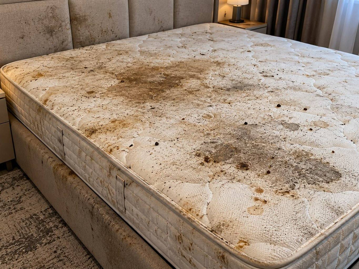 Simulare: saltea matlasată cu pete și urme